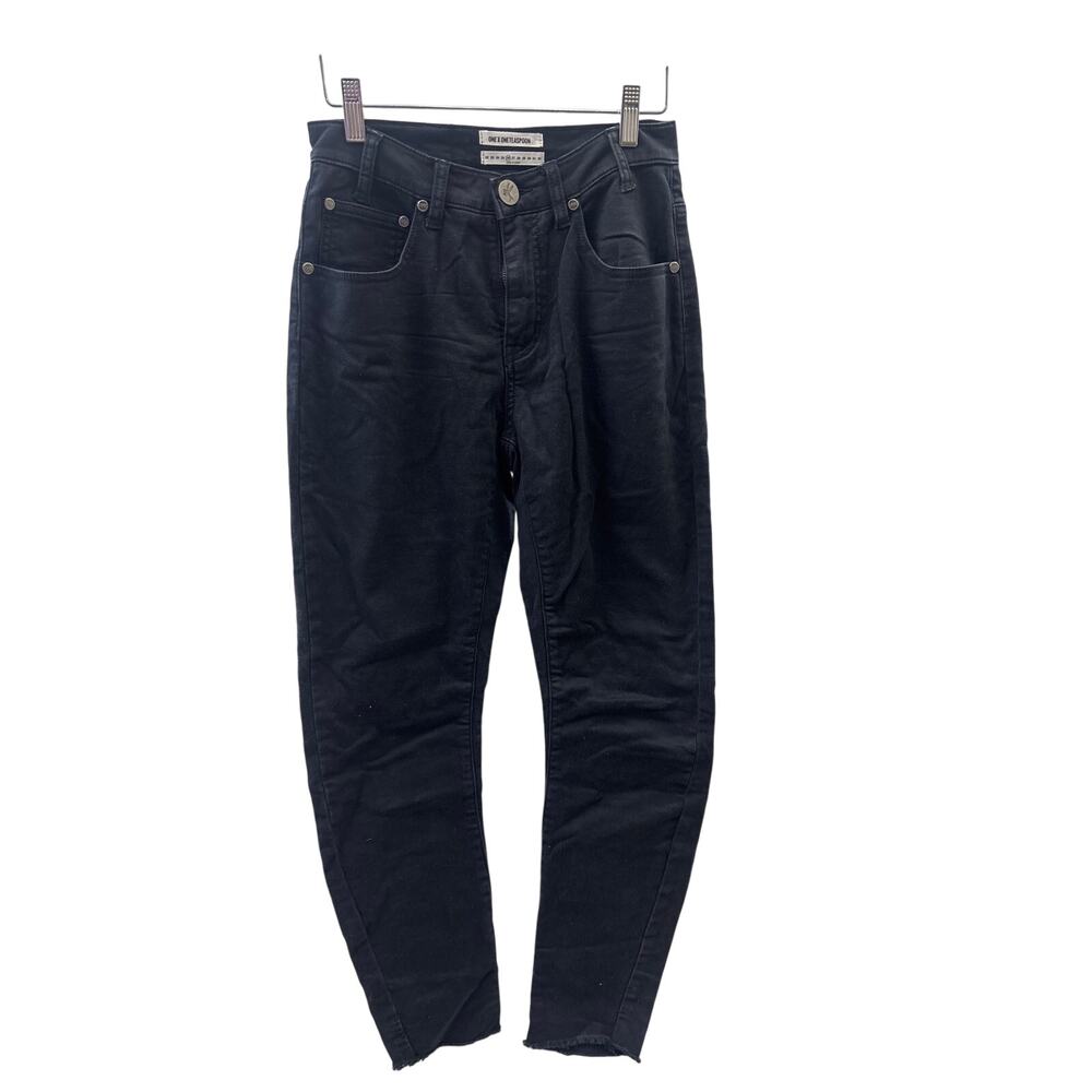 One Teaspoon Sz 26 Scallywags Black Bow Leg Raw Hem Casual Denim Skinny Jeans